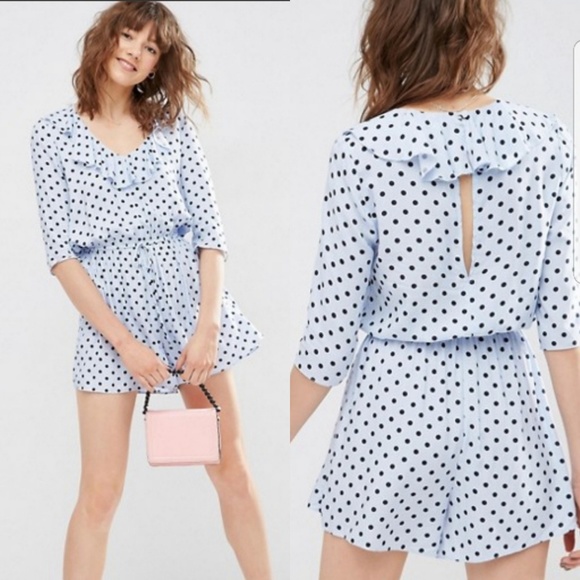 ASOS Pants - NWT ASOS Ruffle Front Romper in Polka Dot